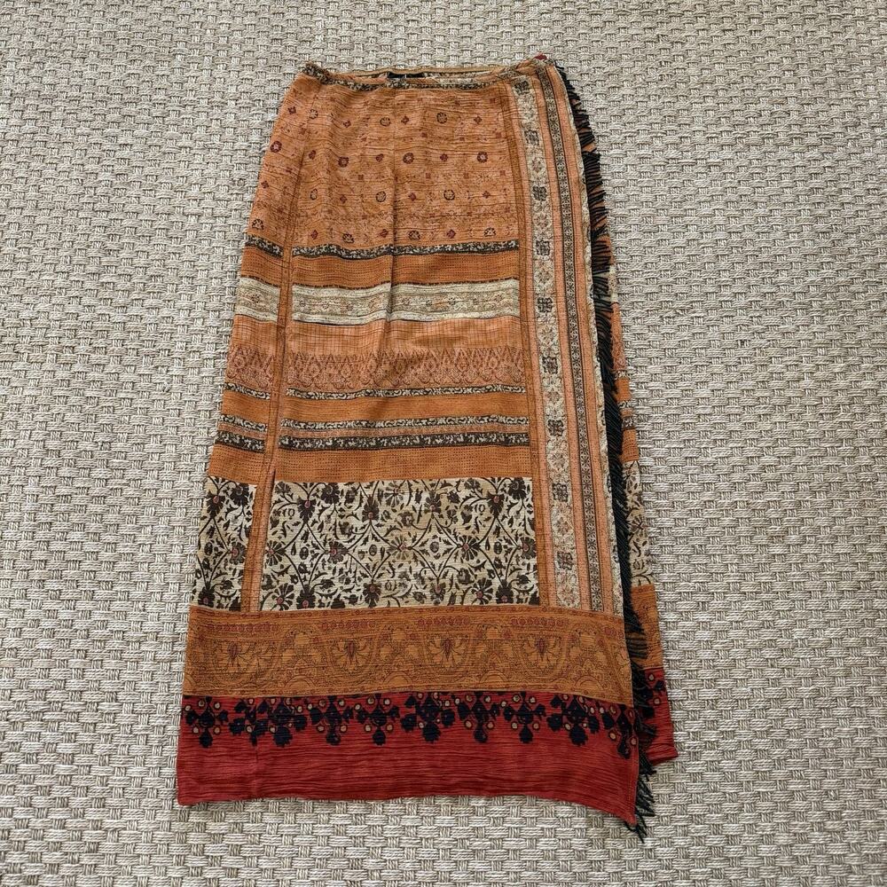Vintage Carole Little Wrap Sarong Button Tribal Skirt With Beads Women’s Sz 14